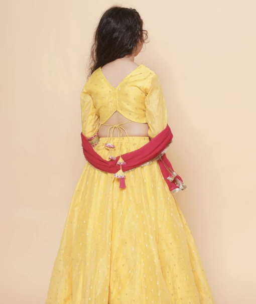 Yellow Jacquard booti Lehenga Choli with Dupatta - Image 4